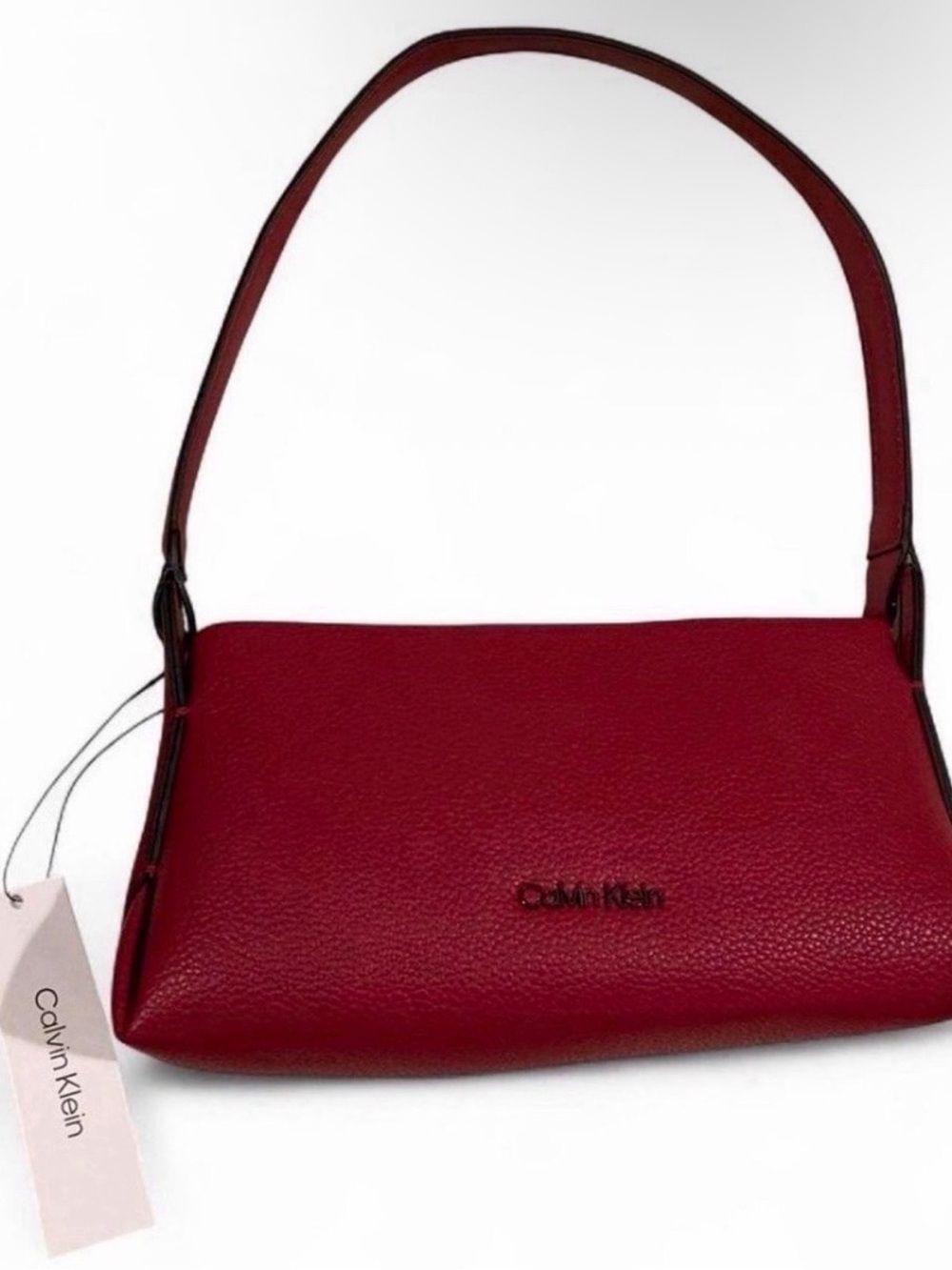 Calvin Klein Cherry Red Pebble-Texture Shoulder Bag